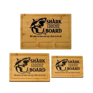 Shark Coochie Charcuterie Board Humorous Kitchen Decor Solid Wood Serving Tray for Dinner Entertaining Non-Chopping Cutting Board in Small Medium Large Sizes Perfect Christmas Gag Gift