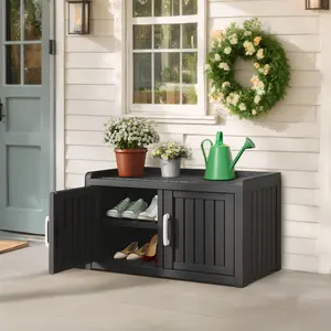 LHBGO Outdoor Shoe Storage Cabinet Waterproof UV-Resistant Entryway Bench