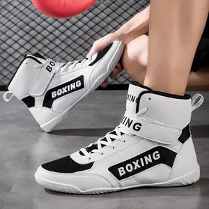 Ankle High Non Slip Men's Lace Up Boxing Shoes With Hook And Loop Fastener For Comfy Outdoor Indoor Training Workout