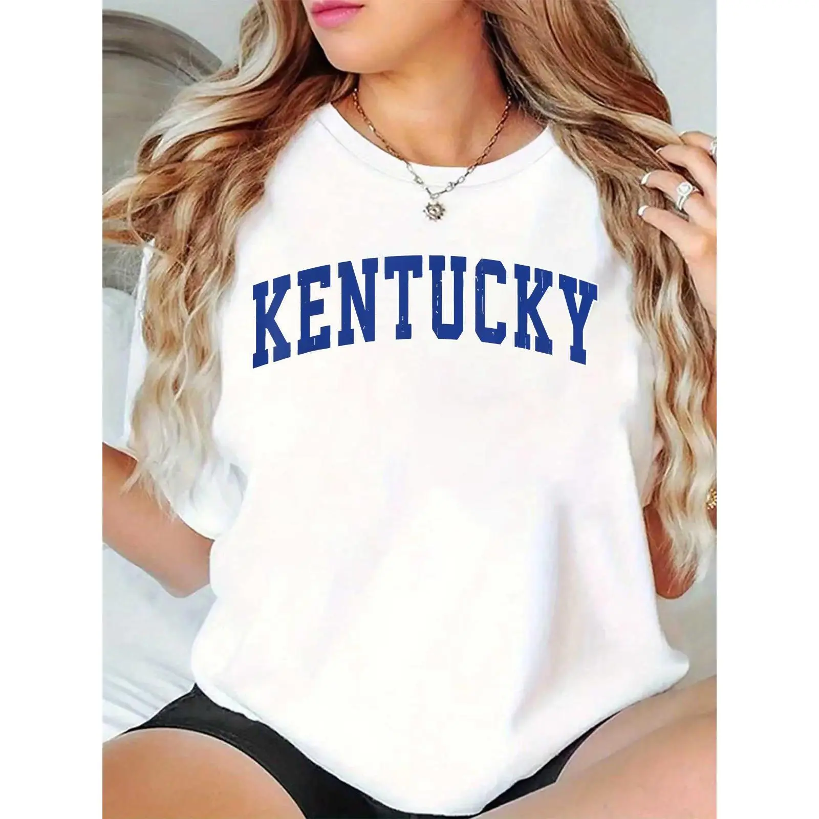 Women's Kentucky Letter Graphic Print T-Shirt Casual Daily Sports Game Day Tee for Kentucky Fans Girls White