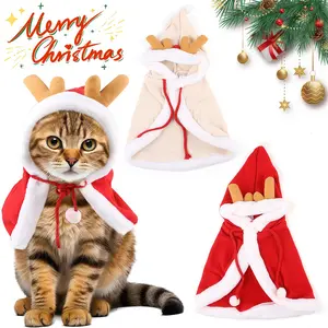 Adorable Christmas Cat Deer Cape with Antlers, Halloween Costume for Pets, Cute Holiday for Cats & Small Animals