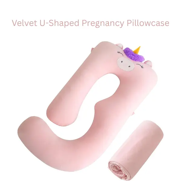 Velvet U-Shaped Pregnancy Pillowcase, 57 Inch Maternity Pillow Cover, Soft Pink Pregnancy Pillow Cover, Washable, Cover Only