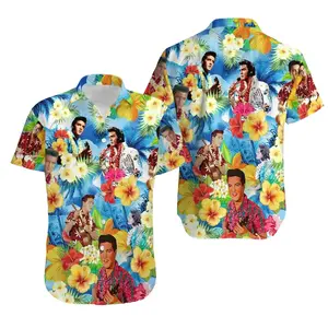 Vintage Elvis Presley Hawaiian Shirt, Print Elvis Pre Hawaiian Shirt, Aloha Vibes Beach Shirt, Gift for Men Women