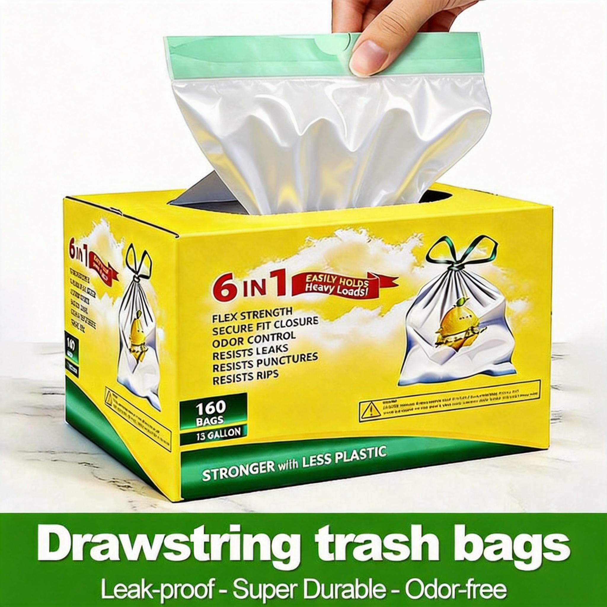 160-Count 13gal Boxed Pull-Out Trash Bags, Leak-Proof Puncture-Resistant with Convenient-to-Take Drawstrings for Kitchen Use