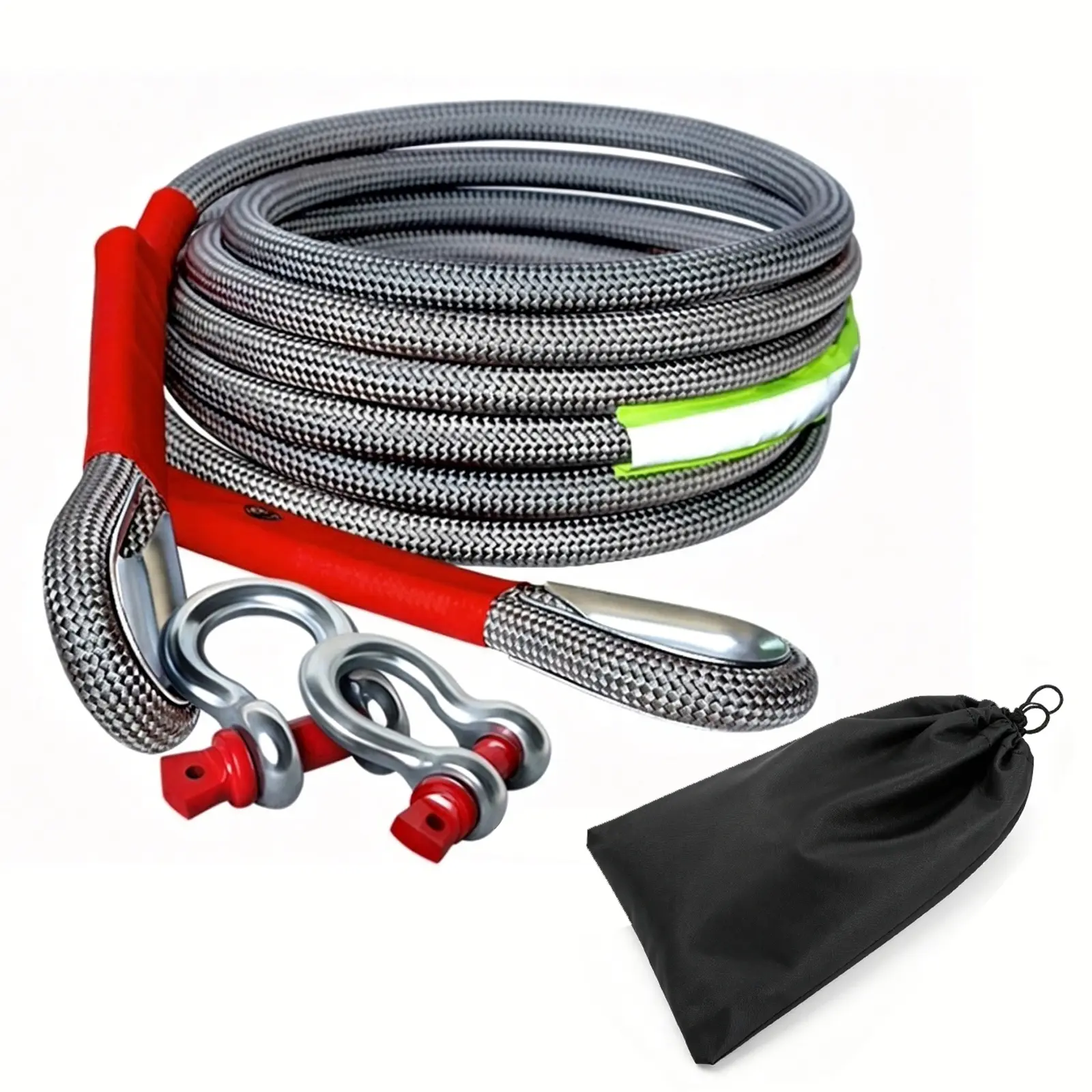 Super Durable 15 Ton 33,000 LBS Maximum Break Strength Off-Road & Suv Tow Strap Set with U-Shaped Hook and Storage Bag, Tow Hooks