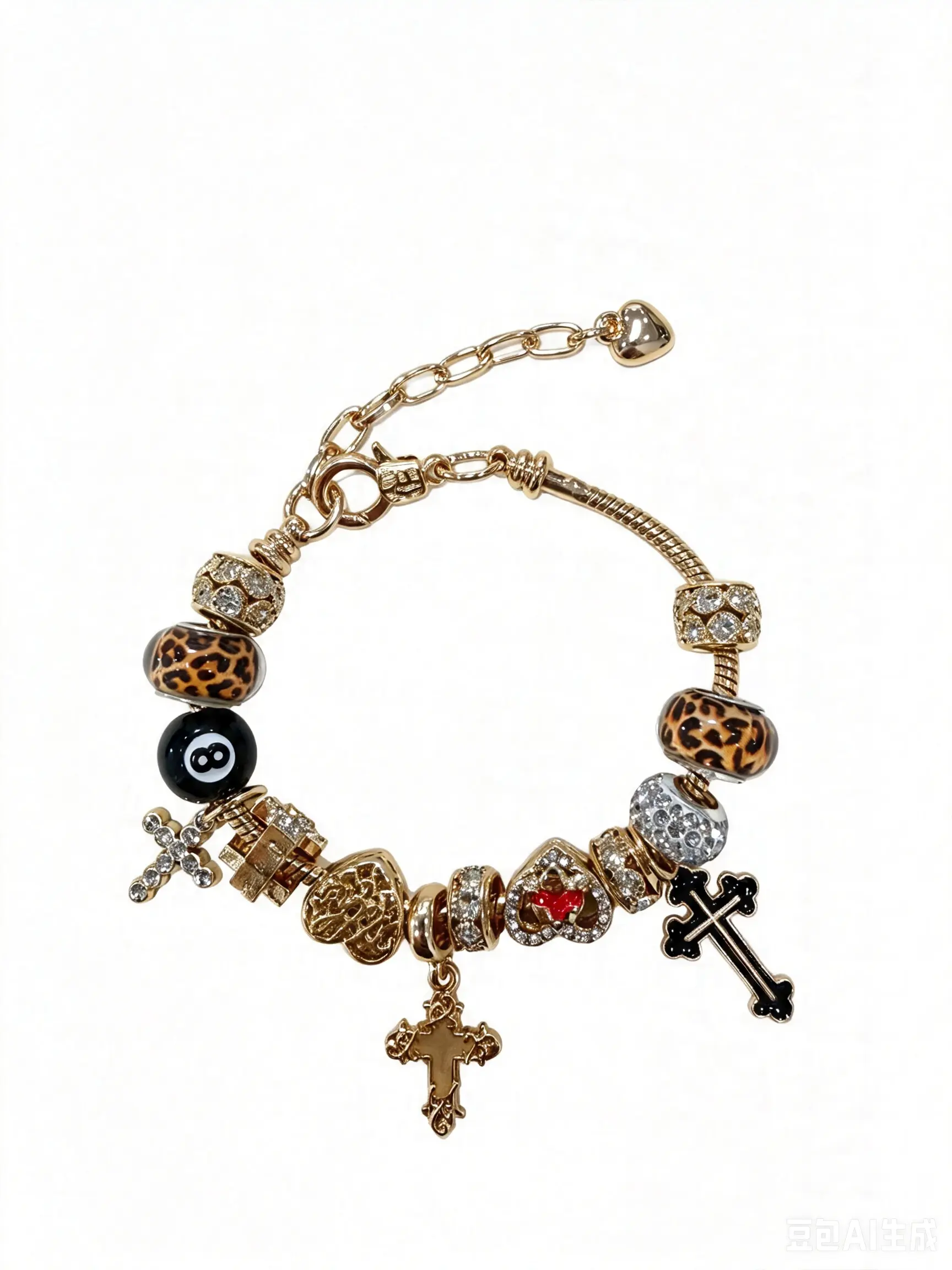 Gothic Cross Leopard Print Bead Charm Bracelet, Exquisite Trendy Dangle Pendant Fashion Jewelry Accessories for Women Girls
