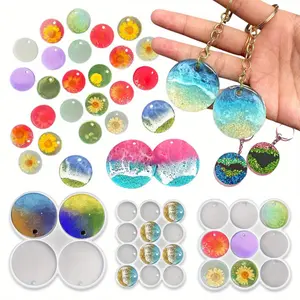 3 Pcs Shiny Silicone Molds Set, 25-Cavity, 2D Flat,Perfect Mold for Earrings, Pendants, Keychains, Pet Tags - Drilled Round Earrings Pendant Mold, Keychain Resin Mold, Pet Tag Mold, Jewelry Making Molds, DIY Crafts, Birthday Gifts