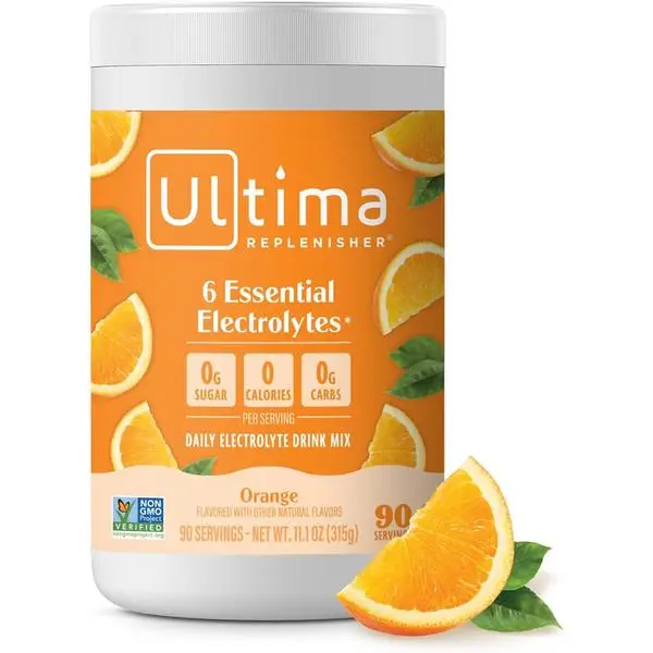 Ultima Replenisher Daily Electrolyte Powder Drink Mix, 90-Serving Canister | Zero Sugar Orange Hydration Powder with 6 Electrolytes & Minerals - Sugar Free, Plant-Based & Keto Friendly