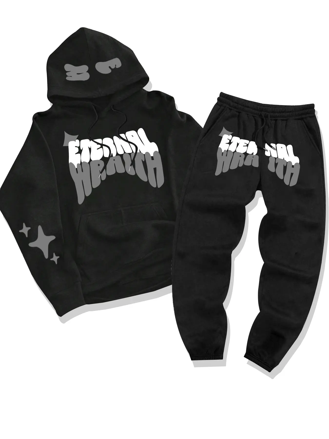 Men's Casual Hooded Sweatshirt Set, Sweatsuit Set, Fall & Winter Thick Fabric, Letter Print Design, Drawstring Jogger Pants, 2-Piece, Casual Lounge Set, Knit Clothing Sets