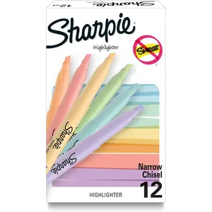 Sharpie Pocket Highlighters, Mild Pastel Colors, Assorted, Chisel Tip, 12 Count