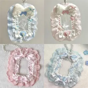 Sweet DIY Plush Card Holder with Ribbon Anime Lace Photocard Case Lolita Idol Display Photo Protector Case Card