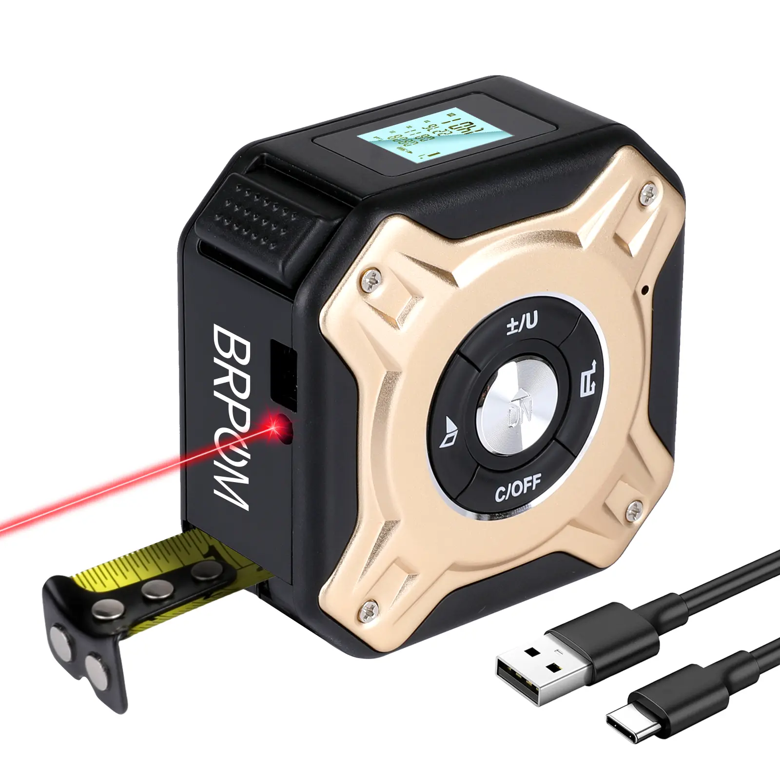 BRPOM 2-in-1 Laser Tape Measure & Manual Measuring Tape with LCD Display, 135ft/40m Laser Range, 16ft/5m Tape, Heavy-Duty Construction Tool for Builders, Surveyors, DIY Projects, Portable Laser Distance Measuring Device, Laser Tape Measure