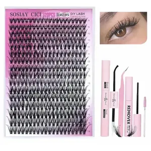 SOSIAY CICI DIY Lash Extension Kit Summer Style, 320PCS D Curl Lash Clusters 9-16mm Mixed Length, Full Tool Kit with Bond & Seal, Tweezers & Remover, Beginner Friendly At Home Lash Set, Mother's Day Gift
