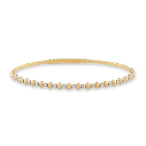 14k Solid Gold Hexagon Diamond Flex Bangle