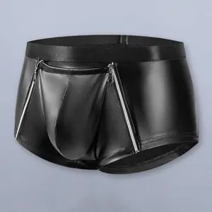 1Pc Men Shorts Breathable Sexy Underwear Smooth Men's Double Zipper Underwear with Bulge Pouch Official-Website Men's Clothes