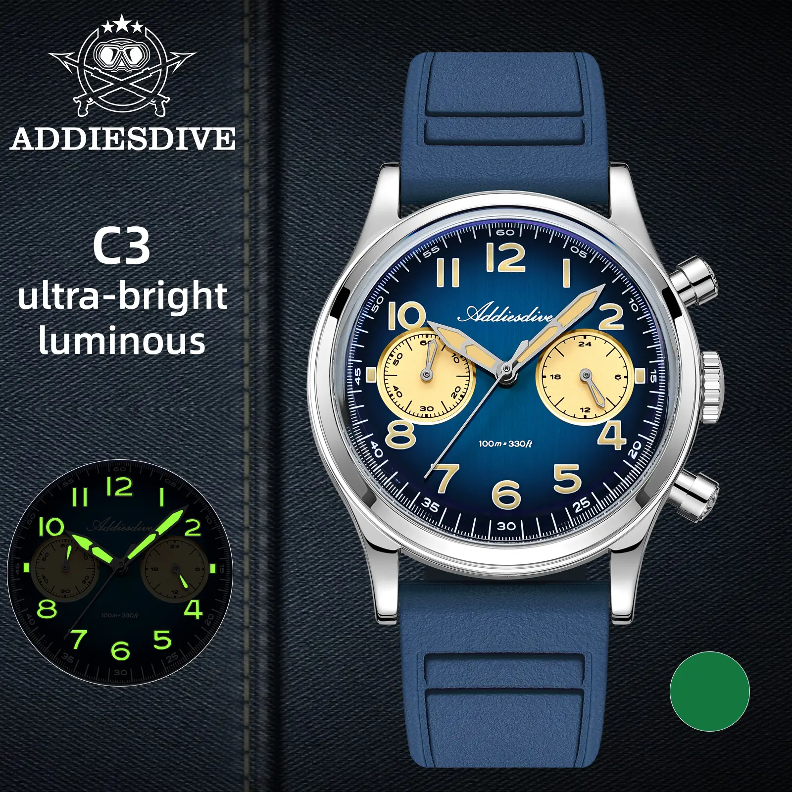 ADDIESDIVE Chronograph Watch Sport Watches for Men- Hybird Movement 38mm Owl Dial 100m Waterproof Luminous Stop Watch Business Casual Watch Men's Gift