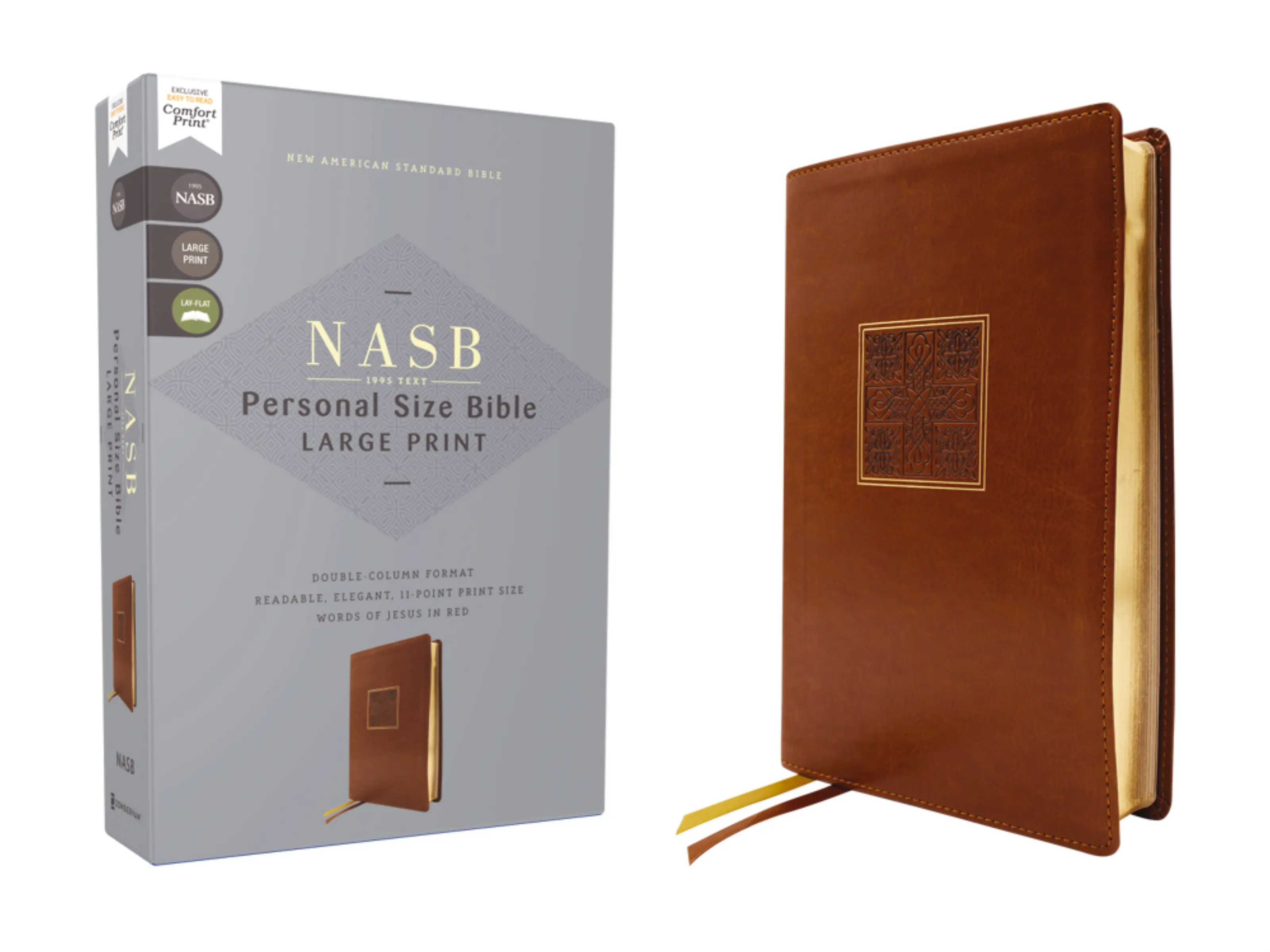 NASB, Personal Size Bible, Large Print, Leathersoft, Brown, Red Letter, 1995 Text, Comfort Print by Zondervan [Leatherbound Book]