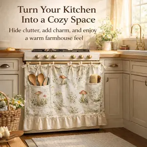 Handmade Farmhouse Stove Top Cover with Pockets - Floral Spring Botanical Oven Skirt, Multi-Use Kitchen Curtain for Stove Dishwasher Microwave Storage, Cottagecore Rustic Door Curtain Decor