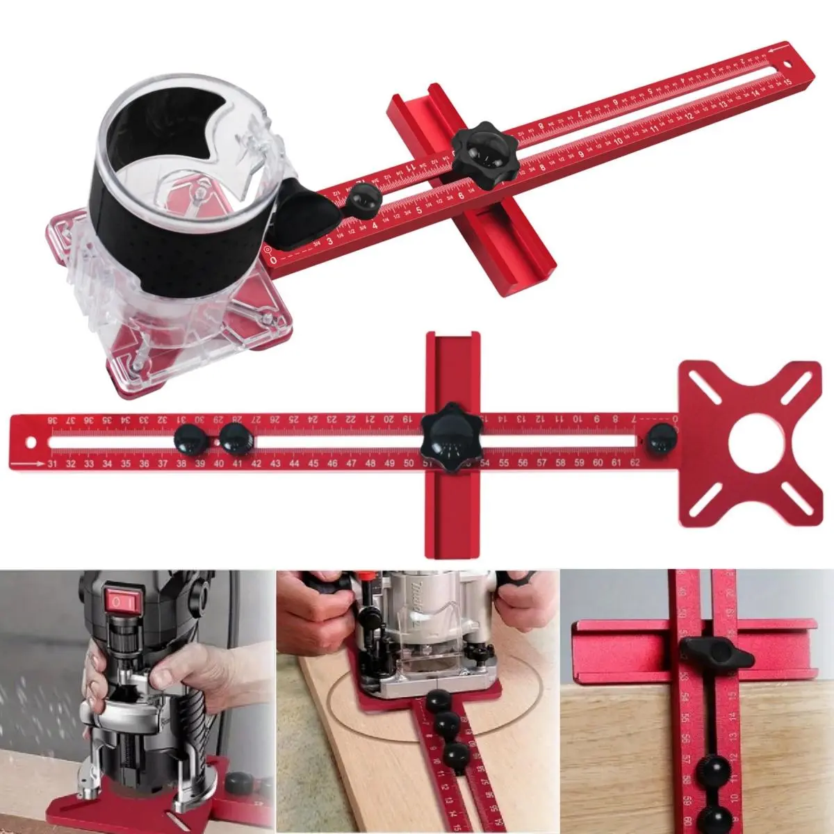 4 in 1 Router Milling Groove Bracket, Multifunctional Cabinet Hardware Jig and Router Guide, Adjustable Router Jig Cutting Tool for Woodworking