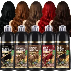 500ml 7 in 1 hair dye shampoo, Hair Coloring, Haircare, family set, complete dyeing, cleaning and care in one step, Mild gentle herbal formula brings luster and vitality to hair, 5 color sizes to choose from: black, brown, dark brown, chestnut brown, red
