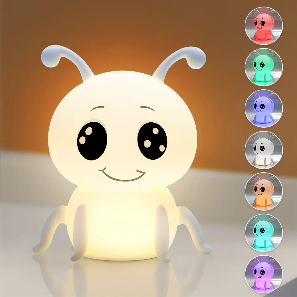 Squishy lamp Ant Nightl ight Kids Lamps for Bedrooms Boys, Cute Lights Ant Gifts, Squishy Animal Lamp Rechargeable Baby Night Light Silicone