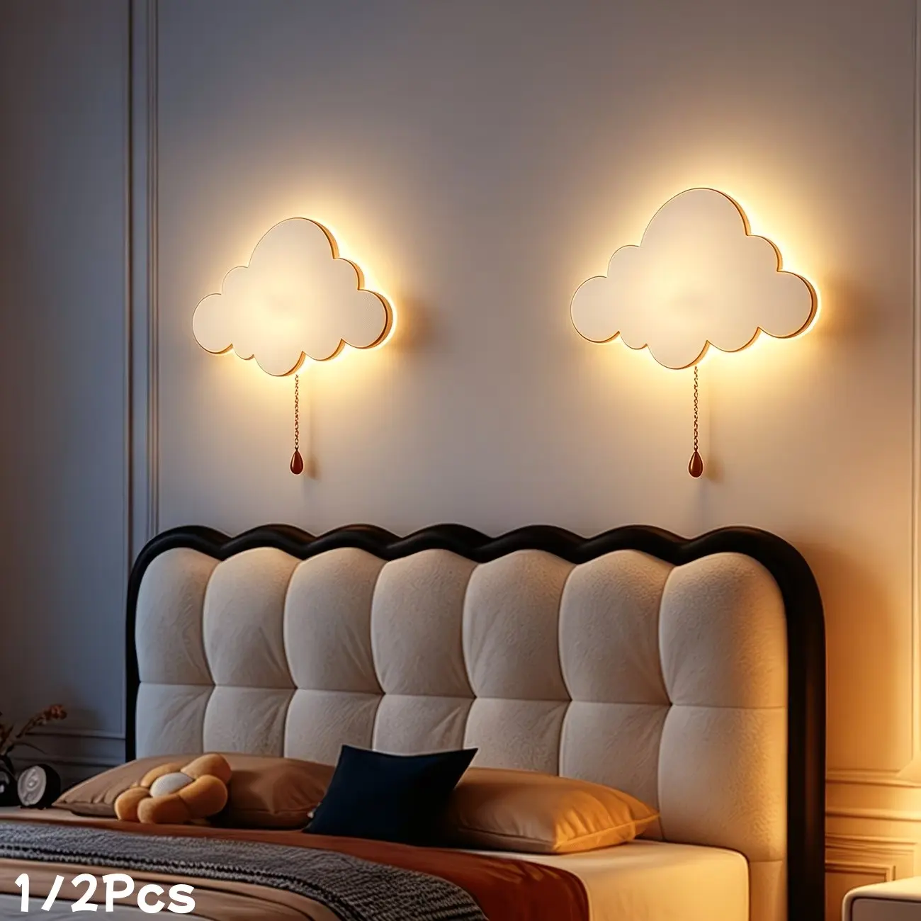 1/2 Pack LED Cloud Light, Home Decor Wall Lamp and Nightlight, Led Bedside Lamp, Hanging Decoration Lantern, Toggle Switch, Birthday Party, Ambiance Light, Creative Gift, Decorative Lights