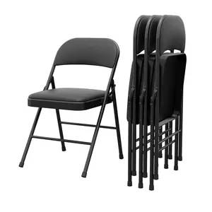 Folding Chairs Set, PU Upholstered Foldable Chairs with Metal Frame Hold Up to 350 Pounds, Portable Folding Chairs for Dining Room, Living Room