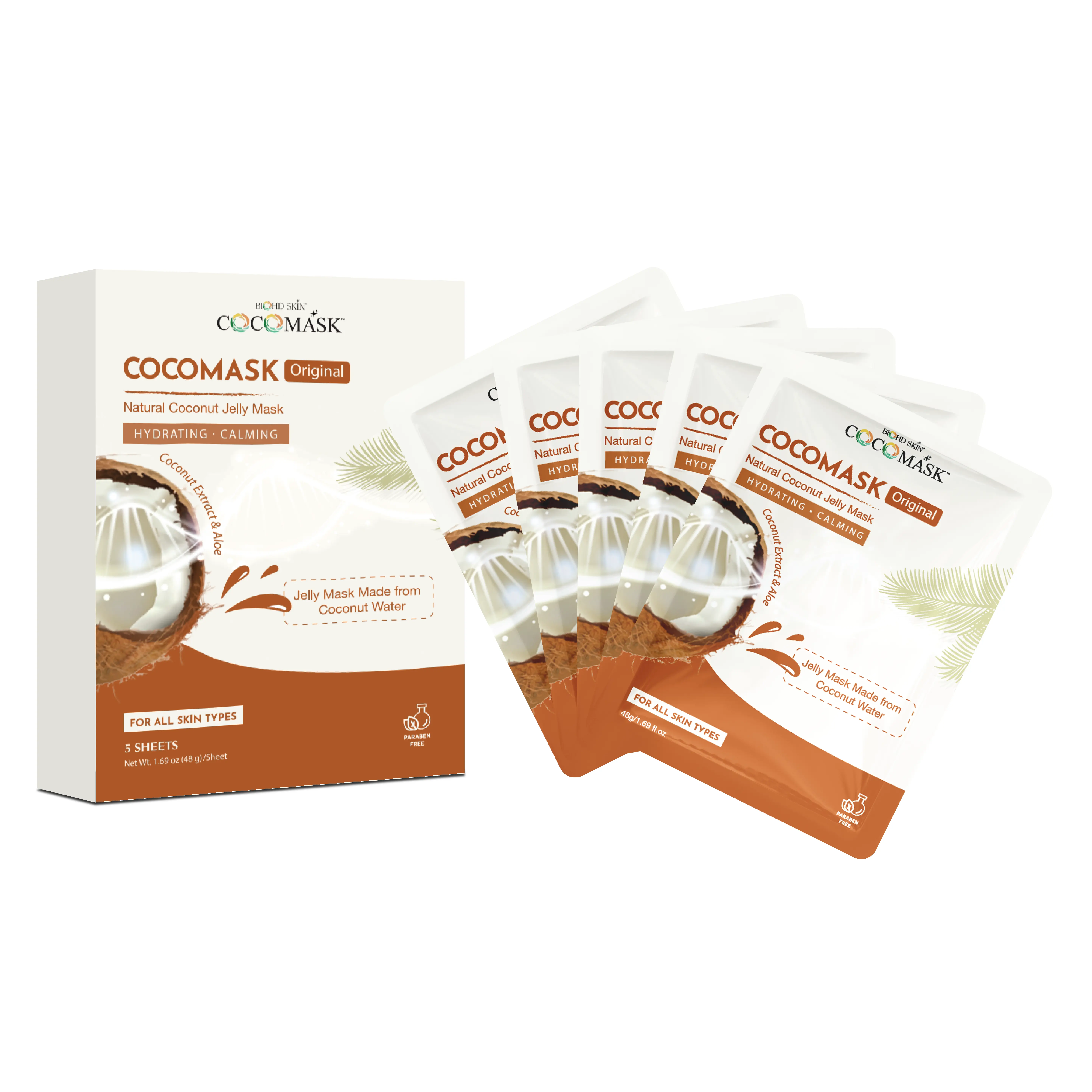 Coconut Jelly Face Mask – Cooling Hydrating Jelly Sheet Mask with Aloe (5 Sheets)