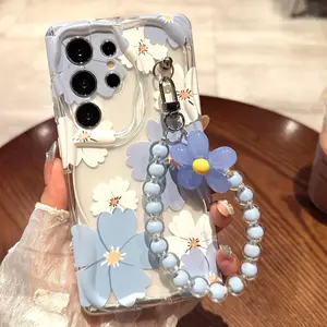 Design Blue Purple Transparent All Inclusive Anti Fall Phone Case With The Same Pearl Chain For Infinix Smart 10 Plus 9 7 8 Tecno Spark 40 40C 20 20C 30C Go 2024 2023 2025 1 1S 2 2S Hot 60 Pro Plus 50i 60i Back Cover