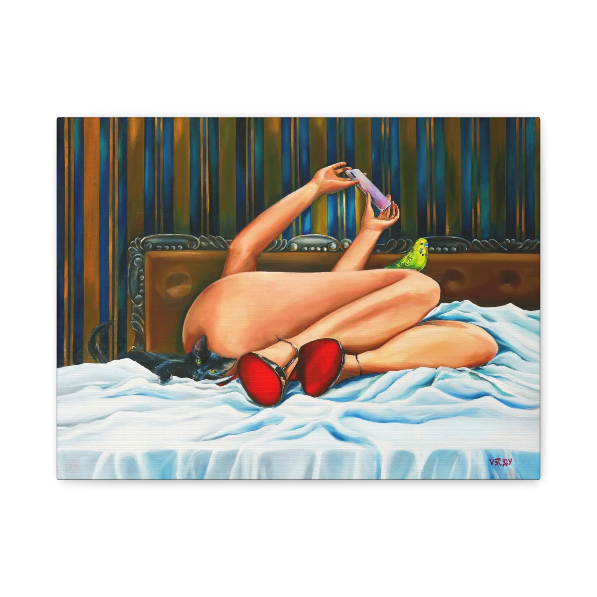 Selfie with a Parakeet, Victoria Verdy, Painting, Home Decor