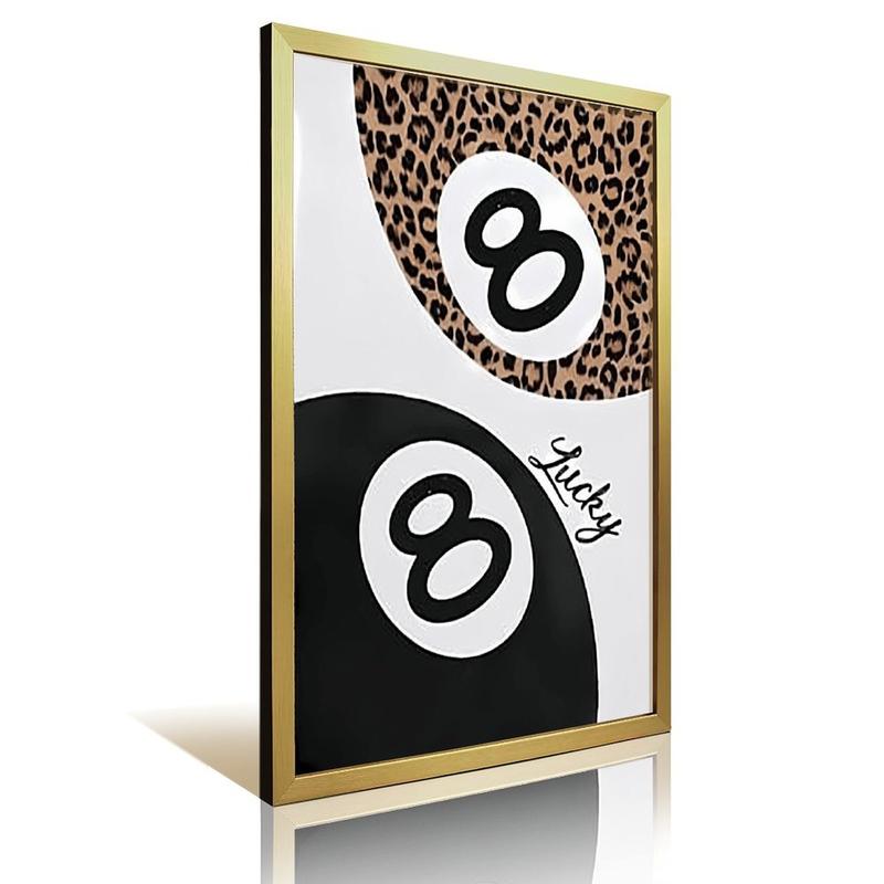 wooden frame Trendy Leopard Canvas Wall Art (Frame) Cheetah Prints Wall Decor Pictures Lucky 8 Ball Posters Preppy Aesthetic Paintings Black Or Gold Framed Acrylic Wall Hanging Painting  Wall Painting Canvas Poster Hallway Home Decoration