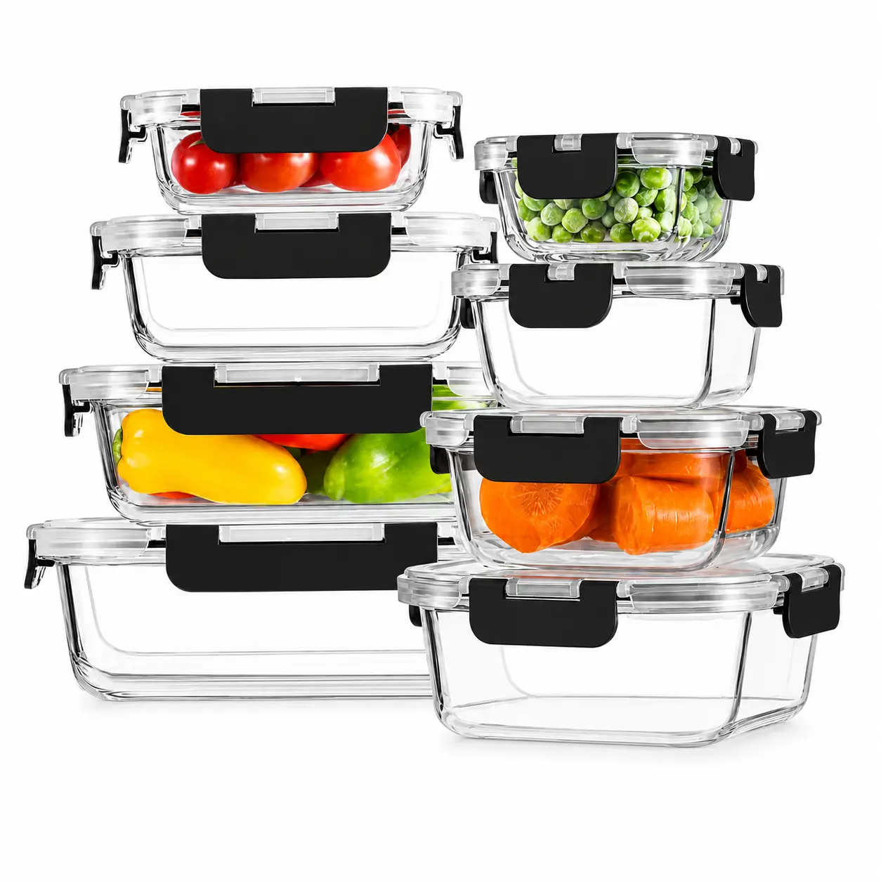 Glass Food Storage Containers with Airtight Lids, Borosilicate Glass Lunch Boxes, Stackable Meal Prep Containers, Microwave & Freezer Safe
