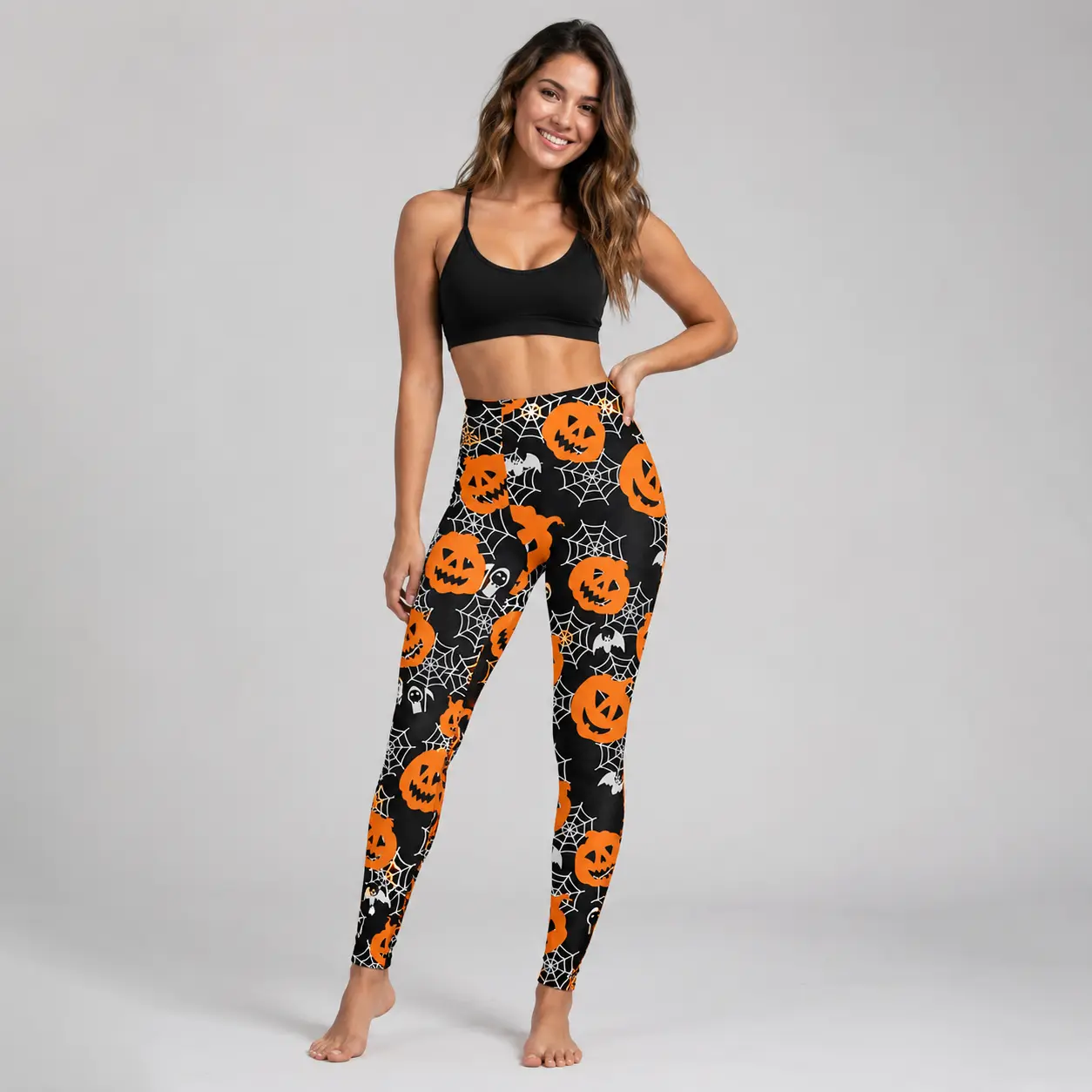 Halloween Leggings for Women, Pumpkin Print Yoga Pants, Workout & Fitness Leggings, Athletic Activewear