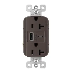 Legrand TR20USBAC6 20A Tamper-Resistant Duplex Outlet with USB-A/C Fast Charging, Brown