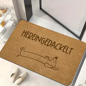 1pc Dachshund Doormat - "HEREINGEDACKELT" Text, Dachshund Pattern, Non-Slip, Machine Washable Large Door Mat, Suitable for Indoor And Outdoor Use, Plush Carpet - Sponge Thickness 0.4 Inches - Cute Pet Decoration, Holiday Gift, Living Room Rug