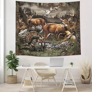 Outdoor Scene Tapestry, Durable Decorative Tapestry, Hunting Dog and Deer and Turkey Pattern Wall Hanging, Wall Art Decor for Home Living Room Bedroom, Wall Tapestries