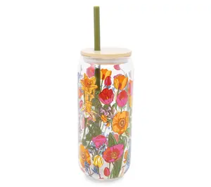 Vera Bradley Iced Coffee Glass w/ Lid- Meadow Bouquet