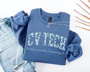 CV Tech T-Shirt, Sweatshirt - Cardiovascular Tech Crewneck, Floral Cardio Tech, Medical Tech Gift