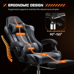 Ergonomic Office Game Esports Chair Adjustable Swivel PU Leather Computer Chair with Footrest and Lumbar Support For Office High Back