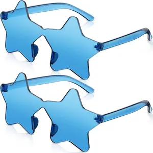 2 Pcs Star Shape Rimless Sunglasses Transparent Candy Color Sunglasses Favor star glasses for Women
