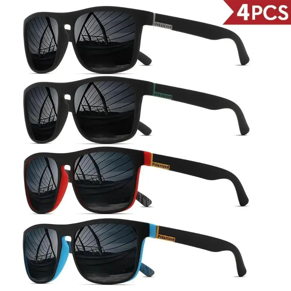 4-Pack Polarized Sunglasses for Men, Classic Square Polycarbonate Frame, Anti-Scratch UV400 Lenses, Sun Protection, Lightweight Injection-Molded, for Driving & Fishing, Bike Accessory, Retro Tough Style