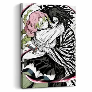 Demon Slayer Obanai x Mitsuri Love Canvas Print Wall Art Poster, Anime Fan Home Decor