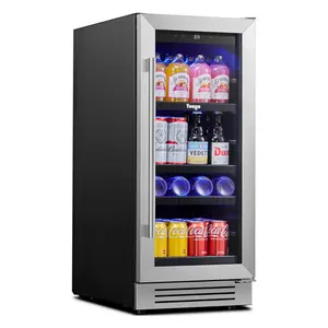 Yeego 15-inch Beverage Refrigerator, 34 - 54°F Beverage Cooler, Built-in or Freestanding, 100-Can Glass Door Mini Fridge, Suitable for Home, Office, Dormitory to Store Wine, Beer, Soda