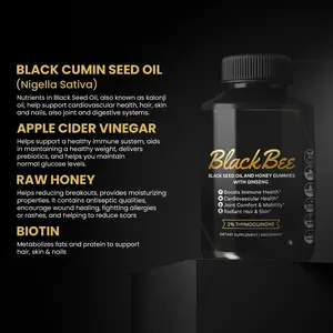 Black Seed Oil and Honey Gummies with Ginseng - Natural Healthcare Product for Skin Care and Immune Support - Dietary Supplement