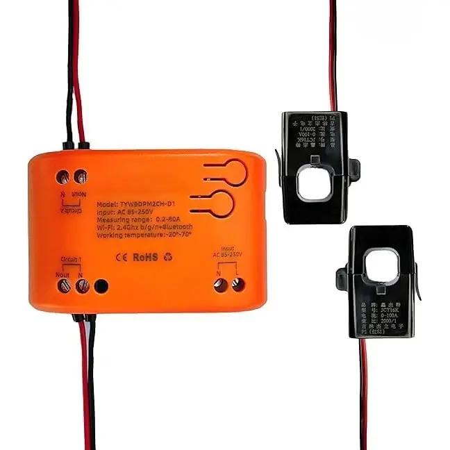 WiFi Smart Power Meter with 2pcs 80A Current Transformer Clamp,Tuya app 2-Way Bilateral Monitor Real Time KWh Eenrgy Electricity Voltage Statistics.