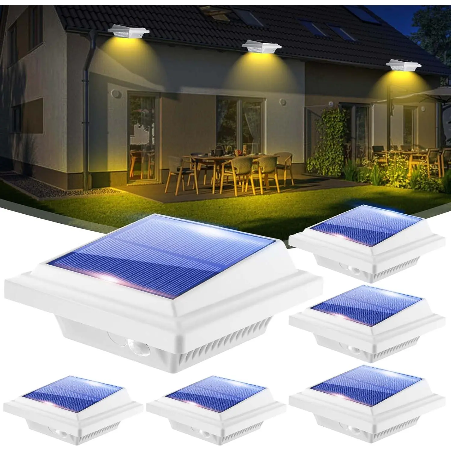 Gutter Lights,40 LED Solar Patio Decor Lights, Deck Lights Outdoor  Fence Lights for Wall Backyard Porch, Patio, Pool,Step Stairs, Yard, Garden, Pathway (6Pack_White,Warm White Light)