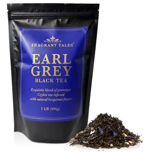 Fragrant Tales Earl Grey | 1LB (454g) | Loose Leaf Black Tea | Premium Ceylon Tea with Natural Bergamot Aroma & Blue Cornflower Petals | Strong, Smooth Flavor | Bulk Resealable Bag