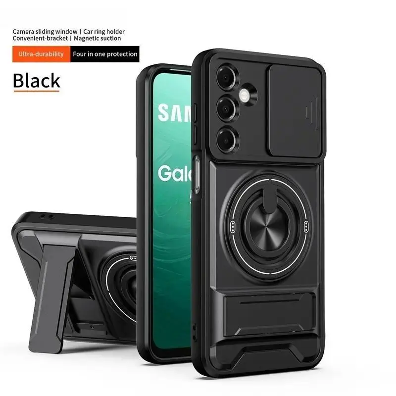 360° Stand Holder Ring Armor Case with Slide Camera Cover for Samsung Galaxy S26 S25 S24 S23 S22 S21 Ultra Plus S25 S24 S21 FE, TPU Acrylic Shockproof Protector, Strong Magnetic Grip, Anti-Drop, Waterproof Tech Accessories for Smartphones Devices, Casing
