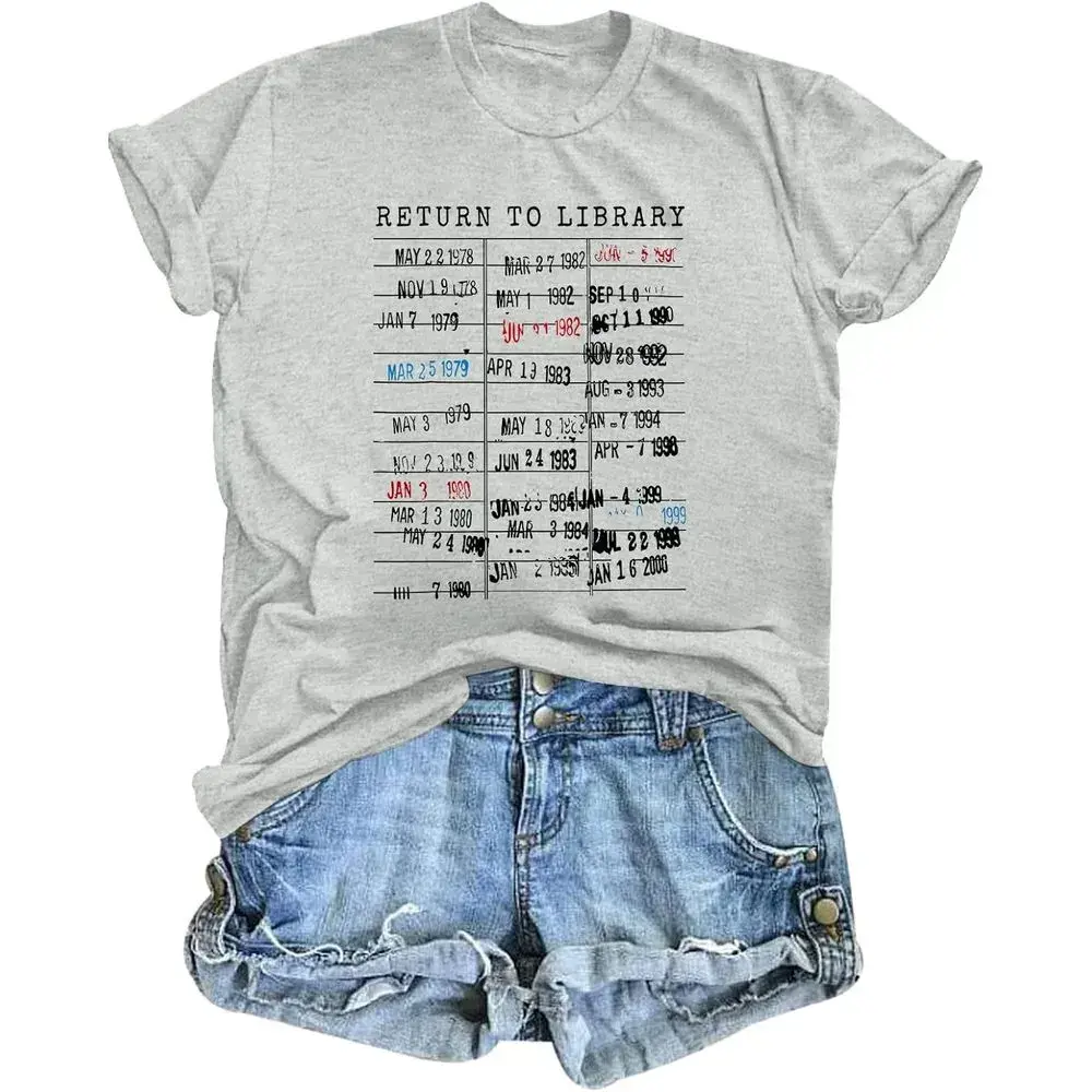 Women's Bookish Graphic T-Shirt, Casual Style Cotton Clothe for a Lady, Lightweight Printed Short Sleeve Round Neck Top for Readers, Shortsleeve, Fabric