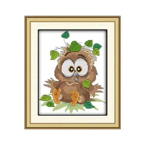 Baby Owl Cross Stitch Kit 80X100 Counted Embroidery DIY Craft Traditional Woodland Wall Art for Living Room Holiday Gift
